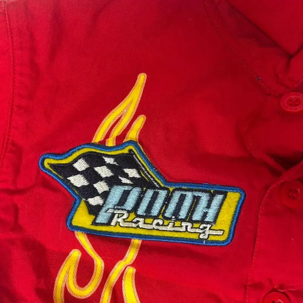 Vintage Disney Winnie the Pooh Racing red button up shirt denim shorts set 2T